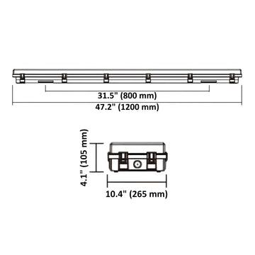 Dimension of 4FT LED Vapor Light Fixture, Selectable Wattage and CCT, IP65 120-277V LED Vapor Proof Fixture for Parking Garage Car Wash Warehouse